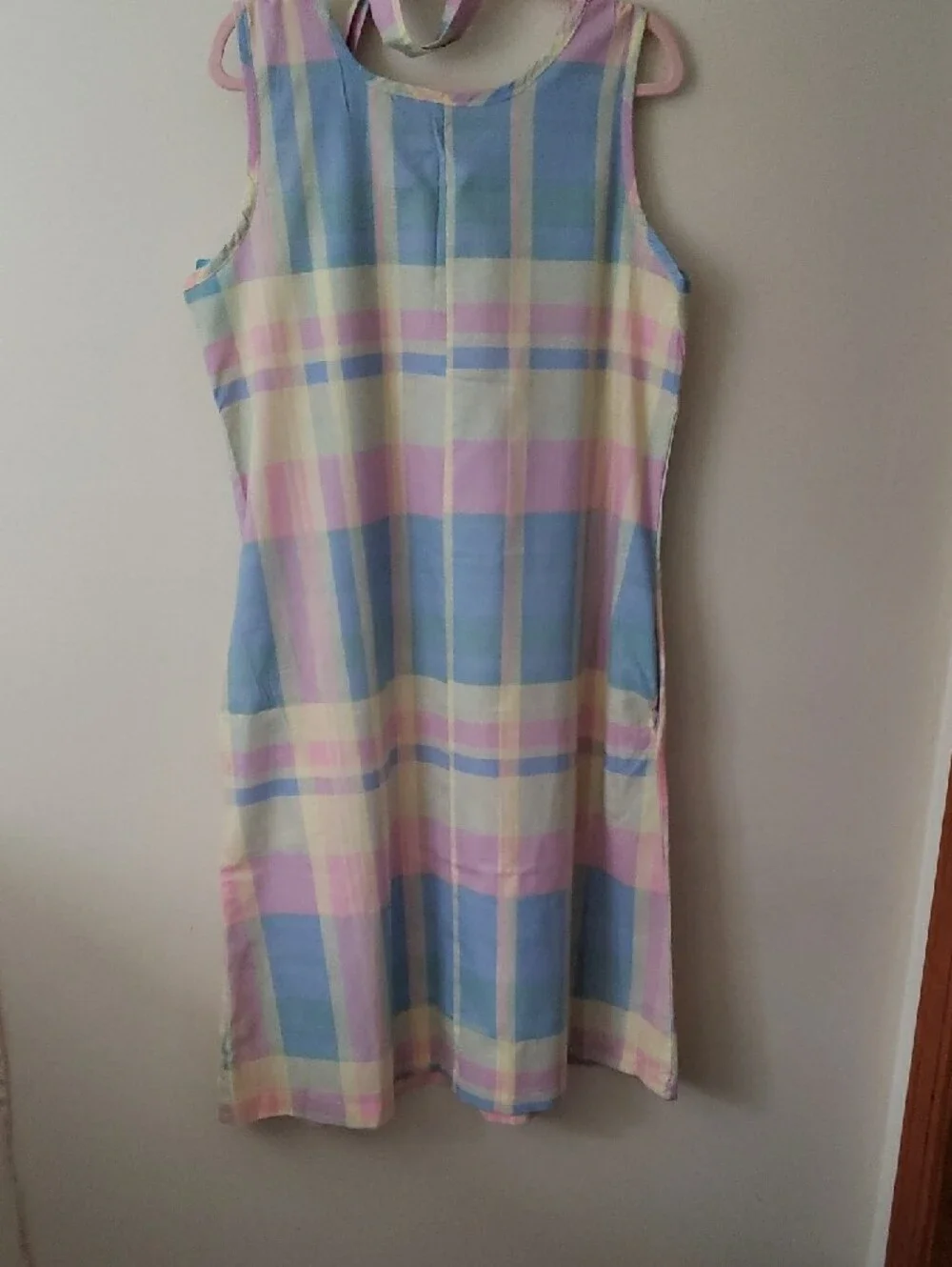 Vintage Blair Pastel Plaid Midi Dress in Pink, Blue, Yellow, Cream W/ Belt